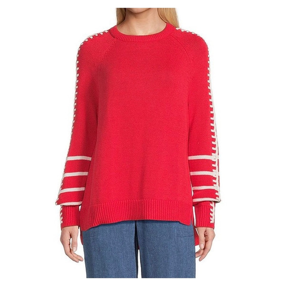 NIC+ZOE Red Sweater XXL Long Sleeve Striped Pullover‎ Knit Top